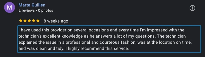 Marta Guillen customer review for Quality Temp HVAC