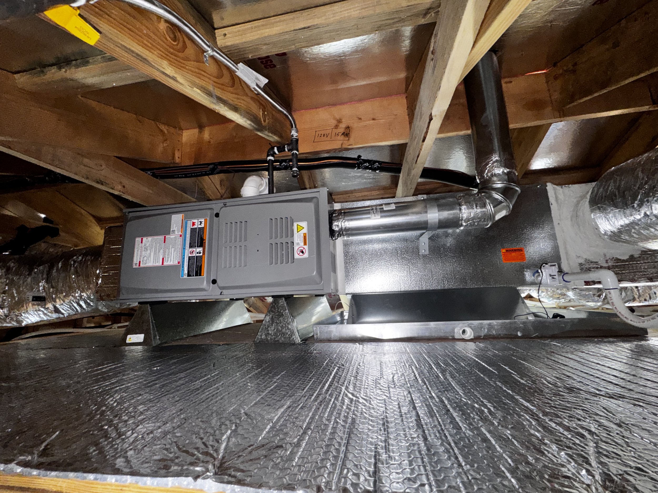 Furnace and ductwork installation in an attic