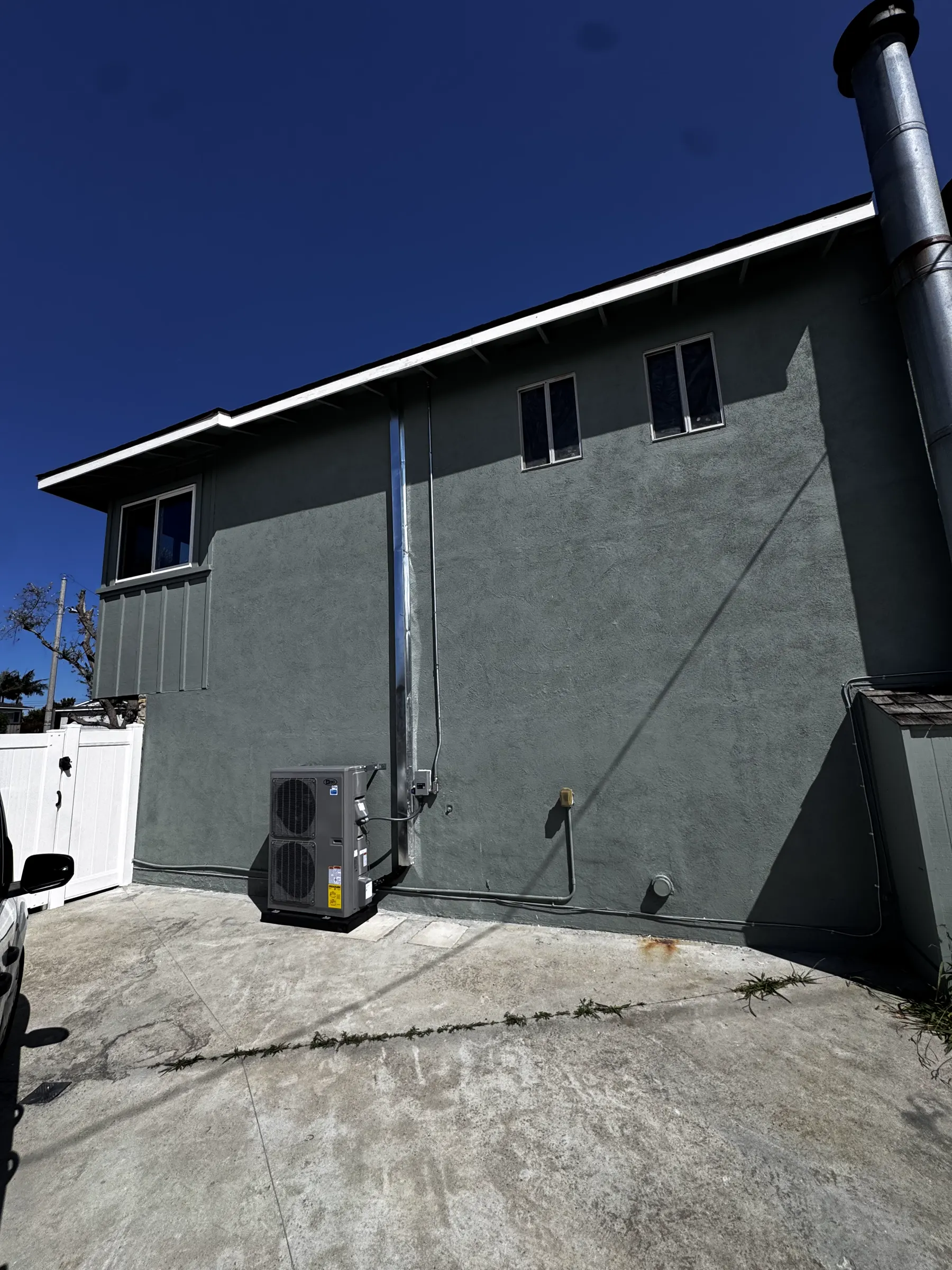 Outdoor HVAC condenser mounted beside a building