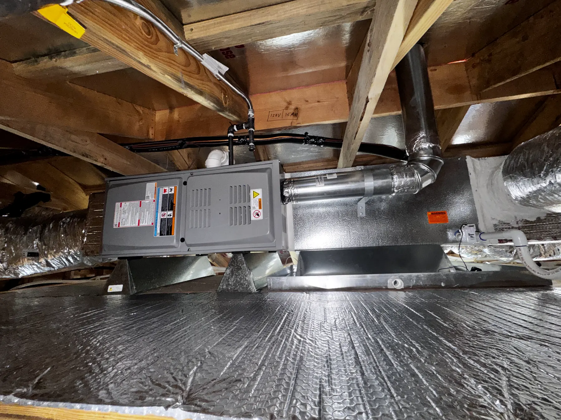 Furnace and ductwork in an attic