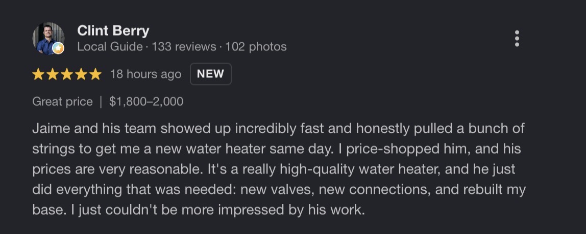 Clint Berry customer review for Quality Temp HVAC