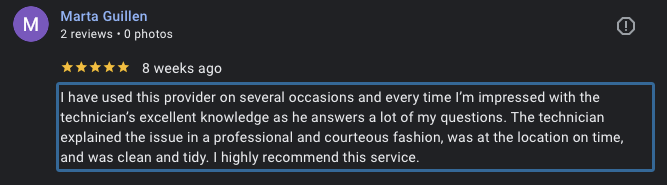 Marta Guillen customer review for Quality Temp HVAC